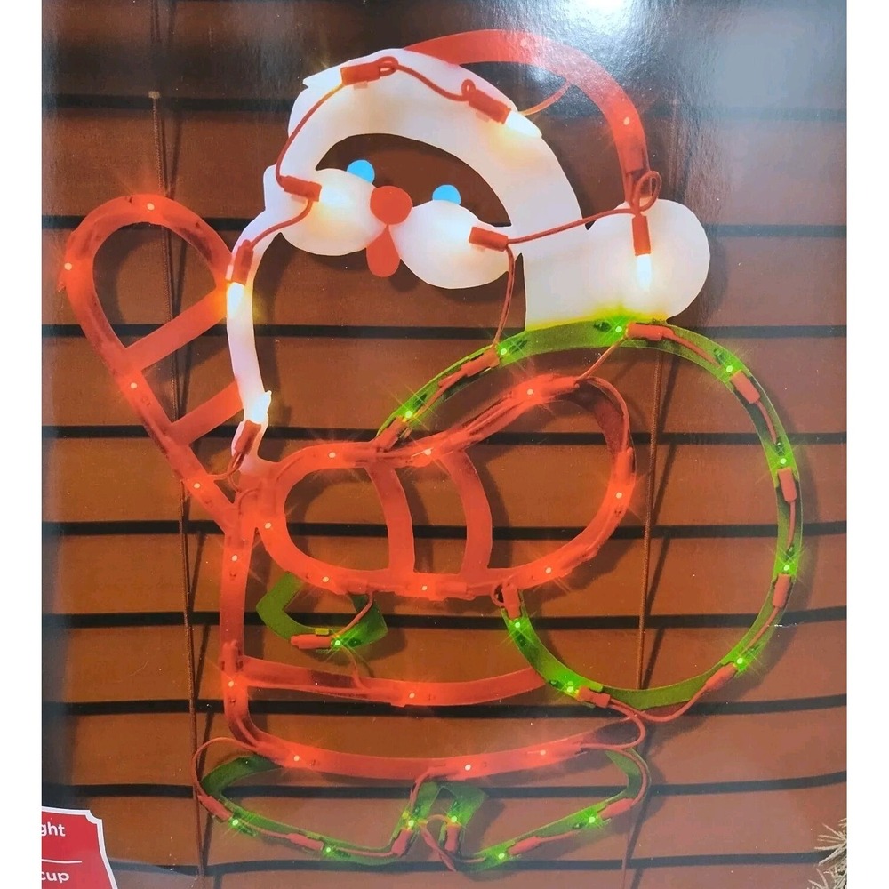 Lot Of 5 Holiday Time Lighted Santa Wall Window Decoration No Assembly 43 Lights